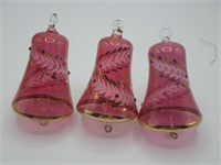 Trio of VTG Hungarian Cranberry/gold ornaments