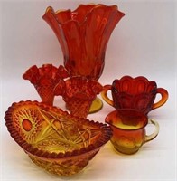 Amberina and Carnival Glass Grouping