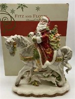 Damask Holiday Santa on Horse Figurine