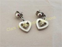 Silver heart earrings with small diamonds