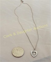 Sterling necklace, Cross in Heart
