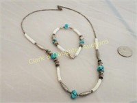 Silver, turquoise and shell set
