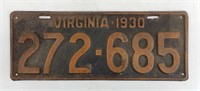 1930 Virginia License Plate