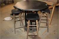 OCTOGAN TABLE WITH 4 BAR STOOLS
