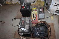 2 CAR BATTERIES, CHARGER, LAWN MOWER BATTERY