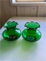 2 pc green vases