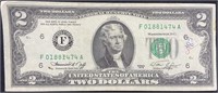 Series 1976 Jefferson Green Seal Two Dollar Bill