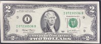 Series 2003 Jefferson Green Seal Two Dollar Bill