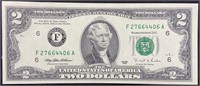 Series 1995 Jefferson Green Seal Two Dollar Bill