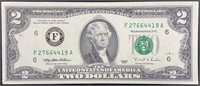 Series 1995 Jefferson Green Seal Two Dollar Bill