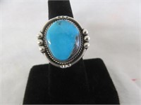 STERLING SILVER TURQUOISE RING SZ 7.5