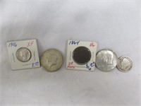 1864 2 CENT, 1916 DIME, 1910 V NICKEL AND