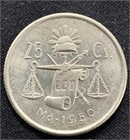 1950- 25cs Mexican coin