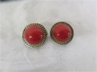 VINTAGE MEXICO STERLING SILVER AND CORAL CLIP ON