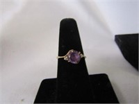 VINTAGE 10K GOLD DIAMOND AND AMETHYST RING