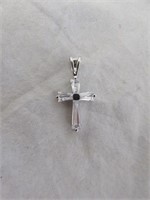 STERLING SILVER AND CZ CROSS PENDANT .5"
