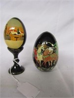 2PC HAND PAINTED RUSSIAN LACQUER EGGS 5.5"T