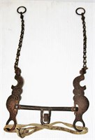 Antique Iron Horse Bridle Bit w Bird Engraving