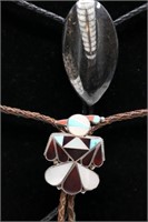 2 Bolo Ties- Fossil & Native American Sterling