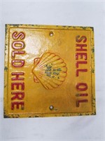shell oil cast iron advertising sign 6 1/2" tall i