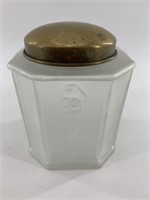 vintage lidded frosted glass jar by Sarsaparilla d