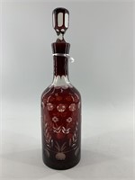 bohemian glass decanter with lid has been repaired