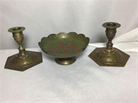 Solid Brass Candleholders and Centerpiece