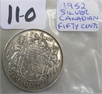 1952 Silver Canadian Fifty Cents Coin