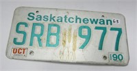 Single Saskatchewan Licence Plate (SRB 977)