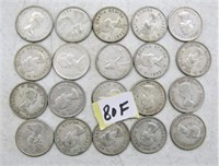 20 Silver Canadian Twenty Five Cents Coins