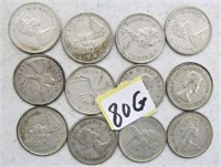 12 Silver Canadian Twenty Five Cents Coins