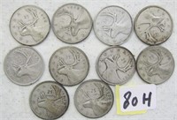 10 Silver Canadian Twenty Five Cents Coins