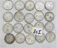 20 Silver Canadian Twenty Five Cents Coins