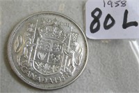 1958 Silver Canadian Fifty Cent Coin