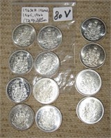 12 Canadian Silver Fifty Cents Coins