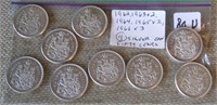 9 Silver Canadian Fifty Cents Coins