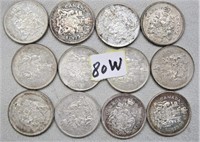 12  Canadian Silver Fifty Cents Coins