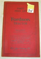 Vintage 1937 Fordson Tractor Parts & Price List