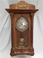 Beautiful antique wall clock, key and pendulum inc