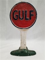 Cast Iron Gulf oil advertising display, 9.25" tall