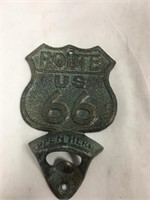 Cast iron Route 66 wall mounted bottle opener    (