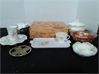 Anchor Hocking Milk Glass Serving Trays & Tea Cups