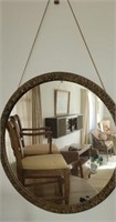 Wood frame round mirror