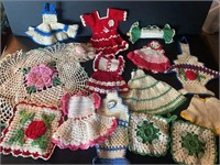Vintage Crocheted Doll Clothes, Pot Holders etc.