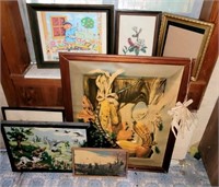 Estate Lot of Misc Prints, Cross Stitch, Pictures