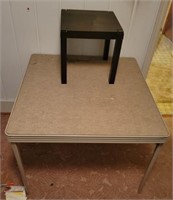 Vintage card table and small plastic stool