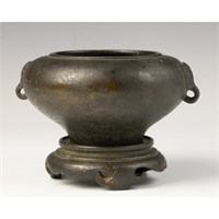 Bronze Miniature Guan Form Censer and Stand