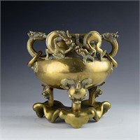 Bronze 9 Dragon Censer and Stand