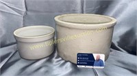 Redwing stoneware crock and other smaller crock