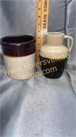 Brown band stoneware pitcher and small crock